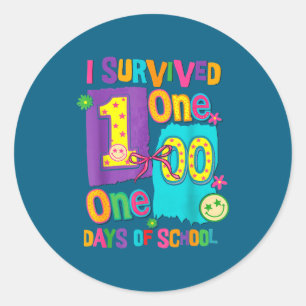 Pegatina Redonda Sobreviví 100 días de escuela estudiantes maestros