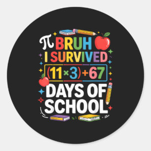 Pegatina Redonda Sobreviví 100 Días Escuela Bruh Ecuación Matemátic