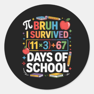 Pegatina Redonda Sobreviví 100 Días Escuela Bruh Ecuación Matemátic