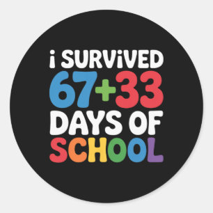 Pegatina Redonda Sobreviví 67+33 Días De Escuela Matemáticas Del Dí