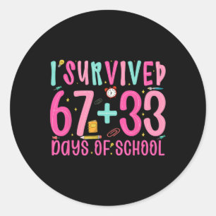 Pegatina Redonda Sobreviví 67+33 Días De Profesor De Escuela Niños 