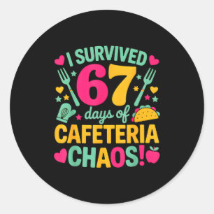 Pegatina Redonda Sobreviví 67 Días De Caos En La Cafetería Comida L