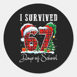 Pegatina Redonda Sobreviví 67 Días De Colegio Caramelo De Navidad