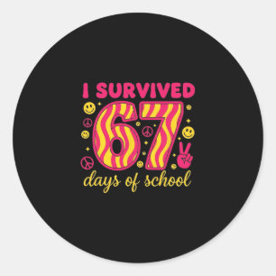 Pegatina Redonda Sobreviví 67 Días De Escuela 100 Días Brainrot Sei