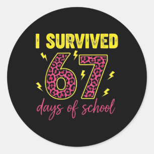 Pegatina Redonda Sobreviví 67 Días De Escuela 100 Días Seis Siete B
