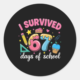Pegatina Redonda Sobreviví 67 Días De Escuela Chistoso Meme Profeso