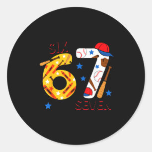 Pegatina Redonda Sobreviví 67 Días De Escuela Divertido 6 7 Béisbol