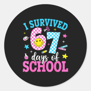 Pegatina Redonda Sobreviví 67 Días De Escuela Seis Siete Meme Maest