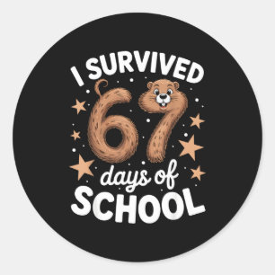 Pegatina Redonda Sobreviví 67 Días De La Escuela Día De La Marmota