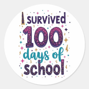 Pegatina Redonda Sobreviví a 100 días de diseño de unicornio escola