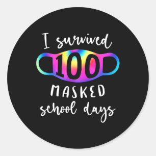 Pegatina Redonda Sobreviví a 100 Días Escolares Enmascarados