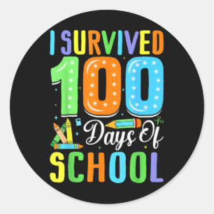 Pegatina Redonda Sobreviví A Los 100 Días De Escuela 100 Días De Es
