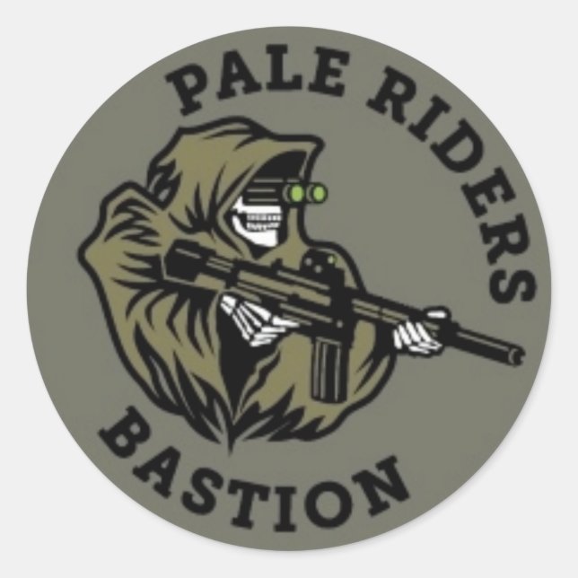 Pegatina Redonda Sobreviviendo al zombi Apocalypse PALE RIDERS Stck (Anverso)