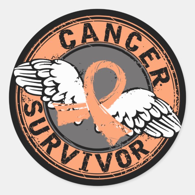 Pegatina Redonda Sobreviviente 14 Cáncer Uterino (Anverso)