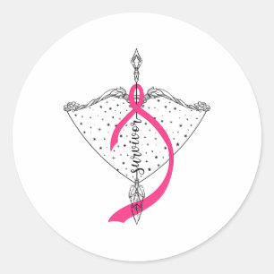 Pegatina Redonda Sobreviviente Bow Arrow Warrior Hope Pink Ribbon B