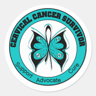 Pegatina Redonda Sobreviviente de cáncer cervical