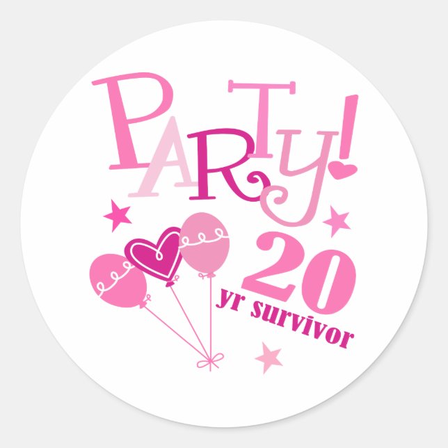 Pegatina Redonda Sobreviviente de cáncer de mama 20 años (Anverso)