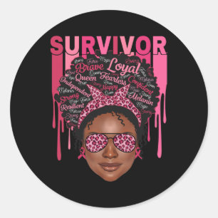 Pegatina Redonda Sobreviviente de cáncer de mama afro reina mujer n