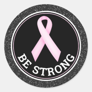 Pegatina Redonda Sobreviviente de cáncer de mama – Be Strong Pink R