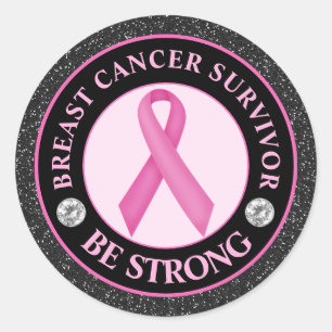 Pegatina Redonda Sobreviviente de cáncer de mama – Be Strong Pink R