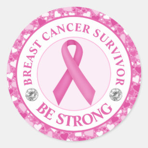 Pegatina Redonda Sobreviviente de cáncer de mama – Corazón con bord