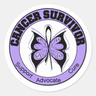 Pegatina Redonda Sobreviviente de cáncer Lavender Mariposa