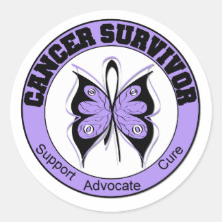 Pegatina Redonda Sobreviviente de cáncer Lavender Mariposa