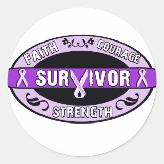 Pegatina Redonda Sobreviviente de cáncer morado
