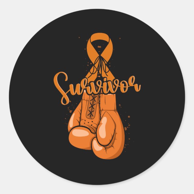 Pegatina Redonda Sobreviviente de la leucemia Naranja Cinta Boxing  (Anverso)