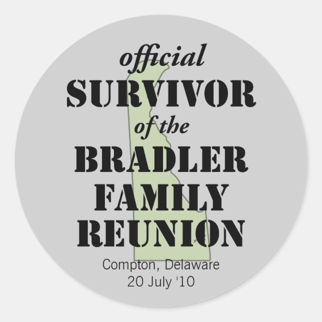 Pegatina Redonda Sobreviviente de Reunión Familiar Oficial - Delawa (Anverso)