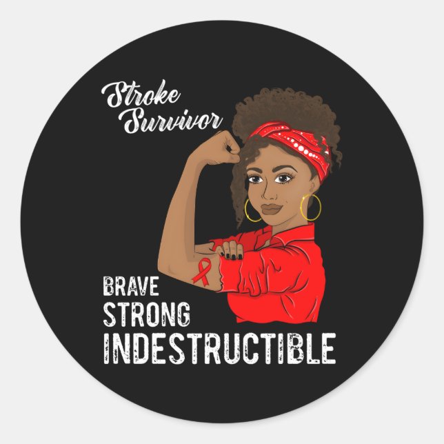 Pegatina Redonda Sobreviviente de Stroke Conciencia Guerrera Indest (Anverso)