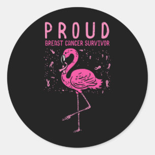 Pegatina Redonda Sobreviviente Flamingo Cáncer de Mama Rosa Sensibi