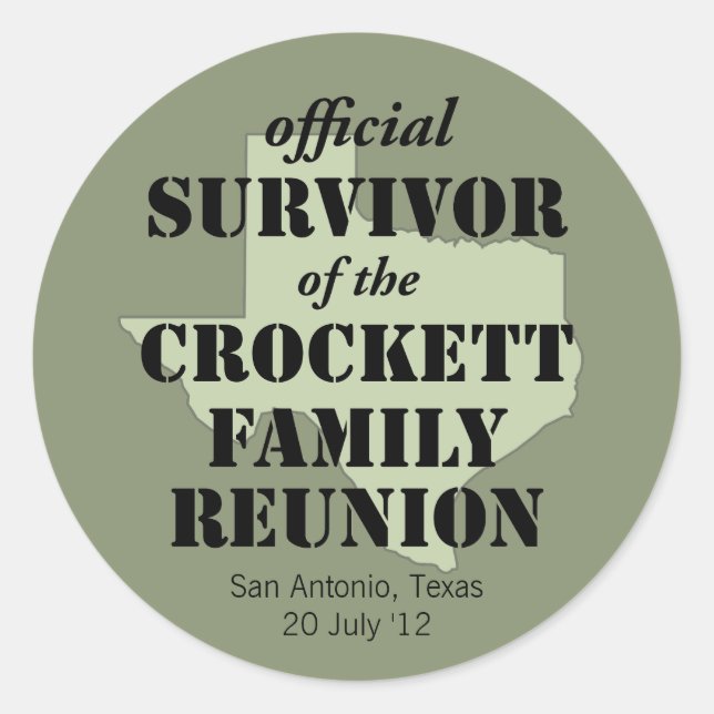Pegatina Redonda Sobreviviente oficial de Reunión Familiar de Texas (Anverso)