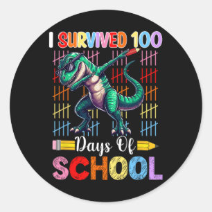 Pegatina Redonda Sobrevivió A 100 Días De Colegio Cute Colorful Dab