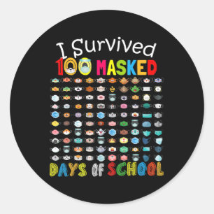 Pegatina Redonda Sobrevivió A 100 Días Escolares Enmascarados 100 M