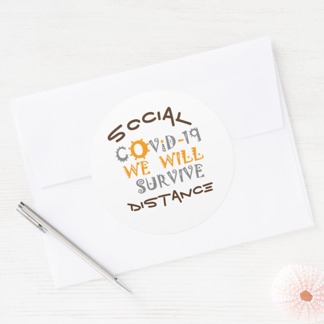 Pegatina Redonda Sobreviviremos a COVID-19 - Fuerza y resiliencia (Sobre)