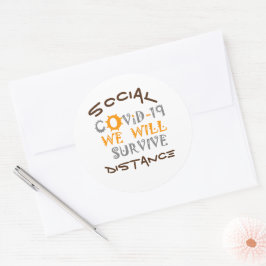 Pegatina Redonda Sobreviviremos a COVID-19 - Fuerza y resiliencia