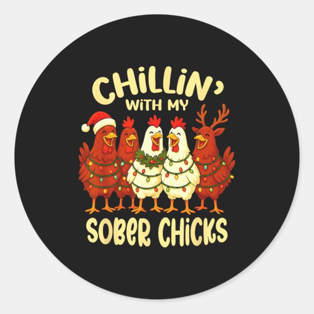 Pegatina Redonda Sobriety Anniversary Recovery Funny Sober Chicks  (Anverso)