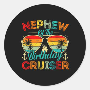 Pegatina Redonda Sobrino de la familia del crucero de cumpleaños Cr