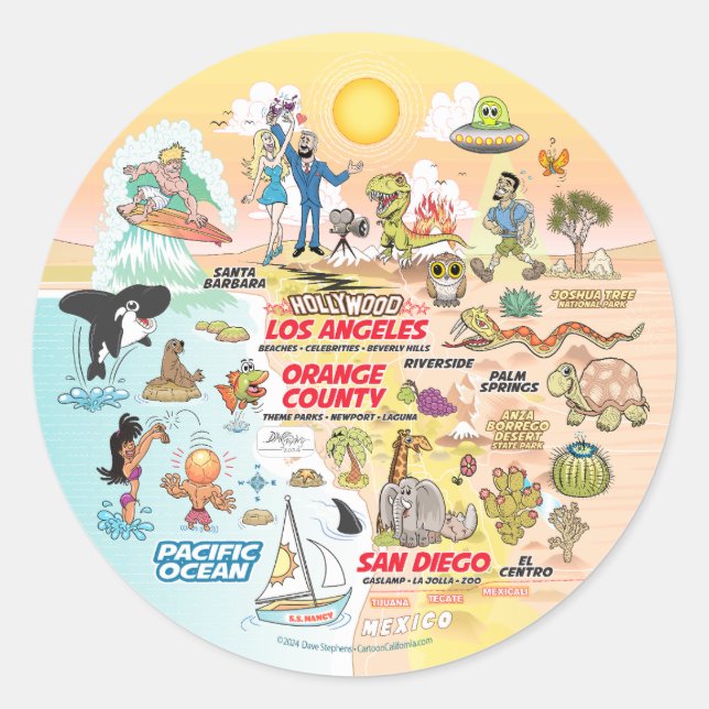 Pegatina Redonda SoCal Sunset (Anverso)