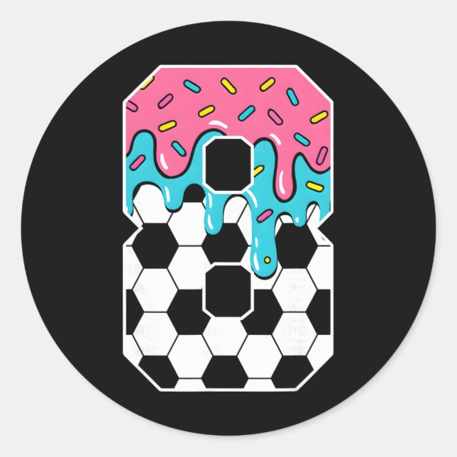 Pegatina Redonda Soccer 8 Year Old Ice Cream Drip Youth 8th Birthda (Anverso)