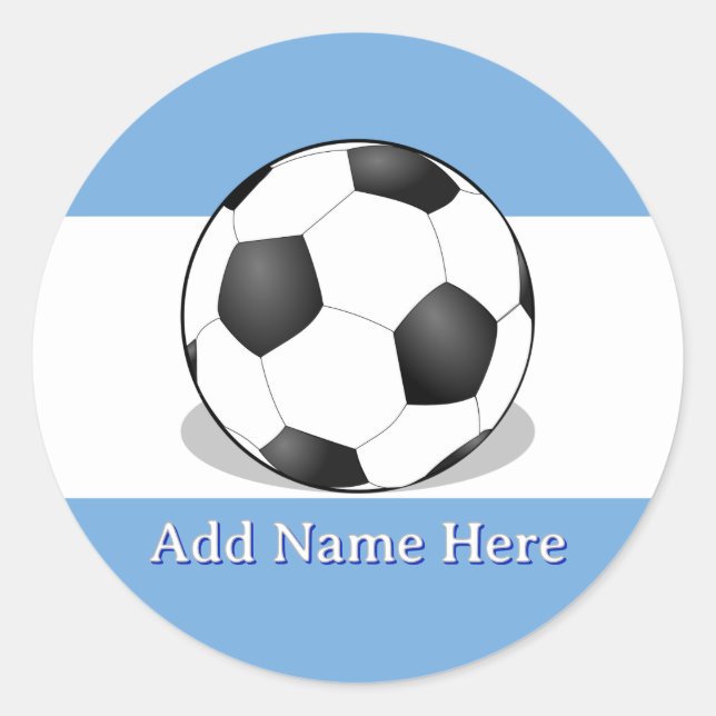 Pegatina Redonda Soccer Ball on Light Blue and White Background (Anverso)