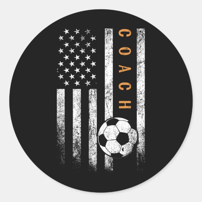 Pegatina Redonda Soccer Coach American Flag Design Soccer Trainer C (Anverso)