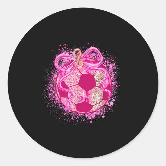 Pegatina Redonda Soccer Coquette Bow Breast Cancer Awareness Nk Rib (Anverso)