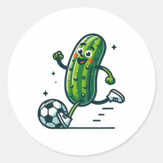 Pegatina Redonda Soccer Cucumber Kicking Byll Funny Pickle Player 