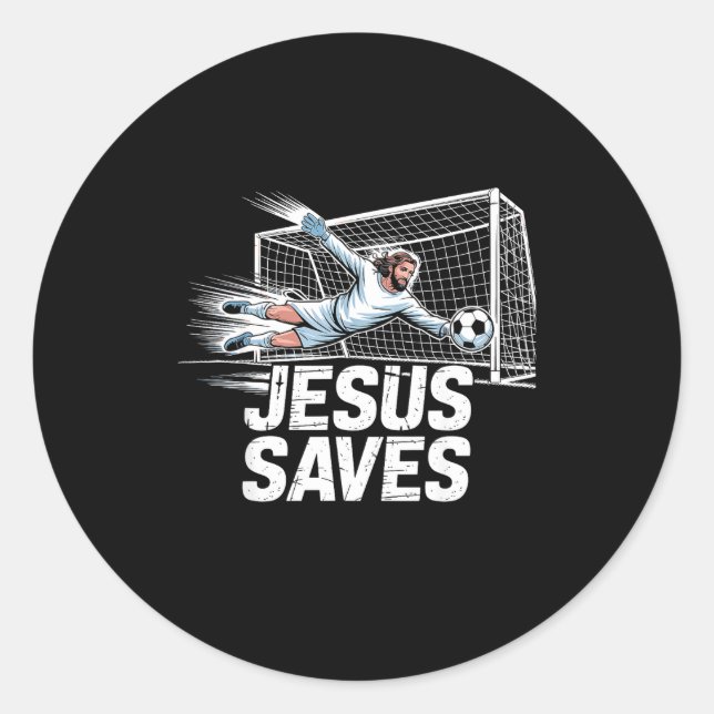 Pegatina Redonda Soccer Goalie Goalkeeper Jesus Saves Christian Soc (Anverso)