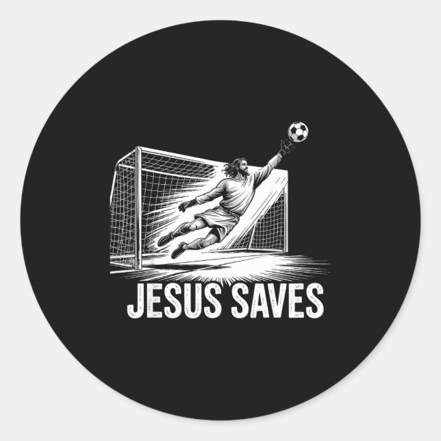 Pegatina Redonda Soccer Goalie Goalkeeper Jesus Saves Christian Soc (Anverso)