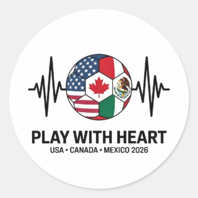 Pegatina Redonda Soccer Heartbeat USA Canada Mexico 2026 (Anverso)