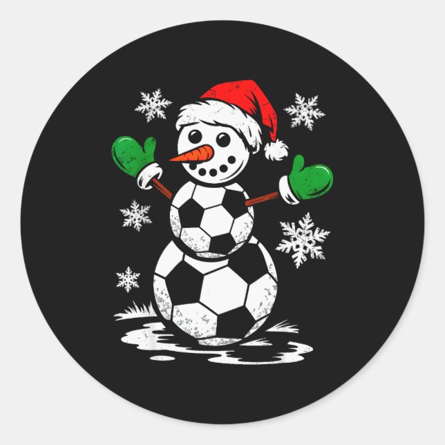 Pegatina Redonda Soccer Santa Hat Snowman Xmas Funny Soccer Lover C (Anverso)