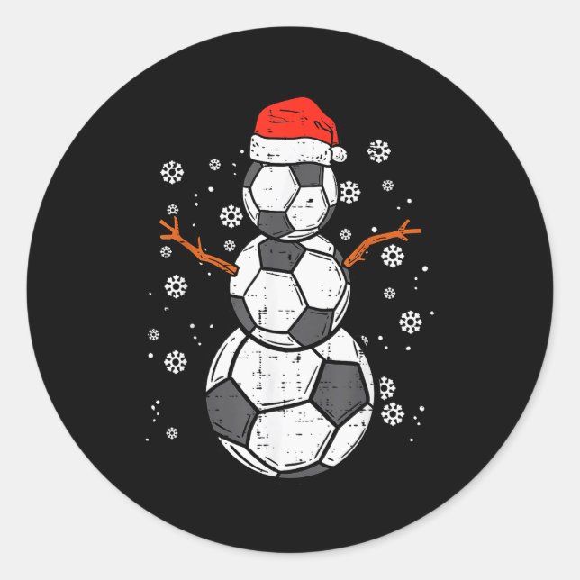 Pegatina Redonda Soccer Snowman Xmas Christmas Srts Boys Girls  (Anverso)